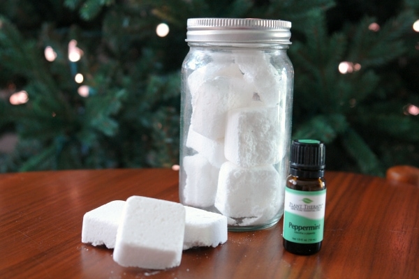 white peppermint shower steamers in a mason jar