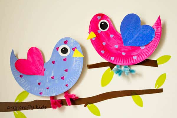 paper plate lovebirds