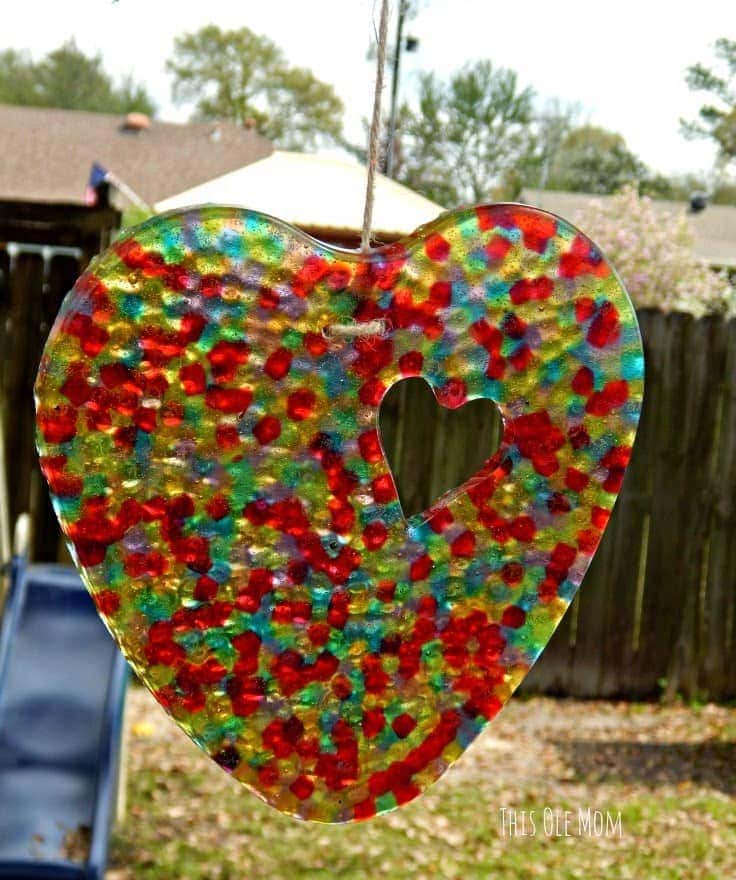 heart shaped sun catcher made with beads