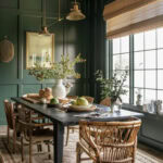 green farmhouse style color drenched dining space