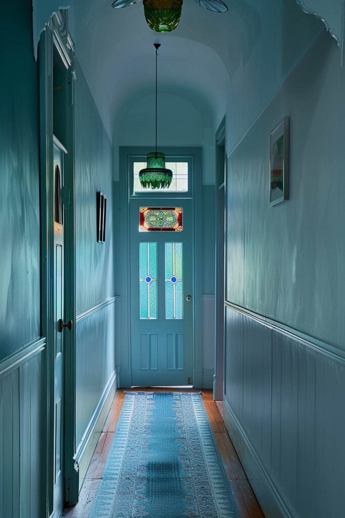 Color drenched painted hallway.