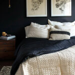 cream and black bedroom design