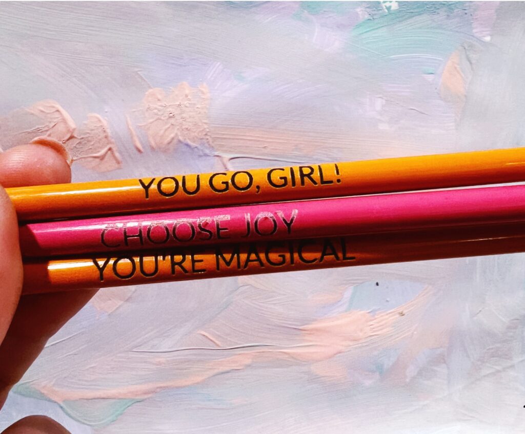 Close up of engraved pencil