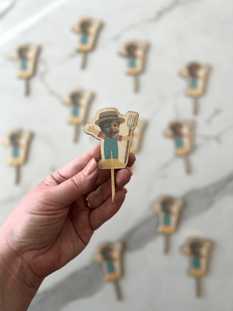 DIY personalized cupcake topper made with inkjet printer and laser cutter.