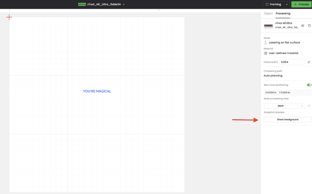Using the smart phone app to get a snapshot preview of items before engraving