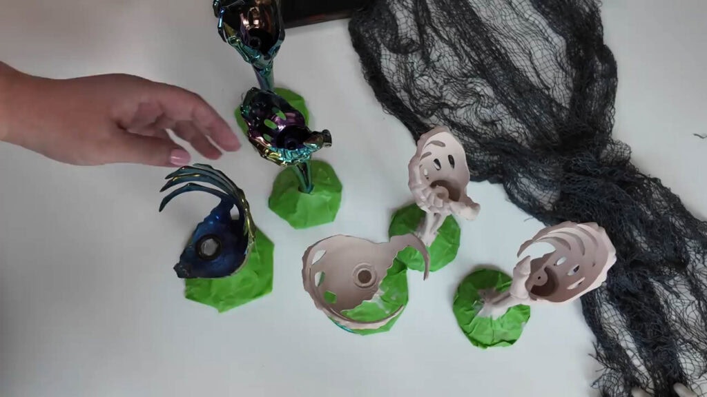 process photos of DIY skeleton hand decor