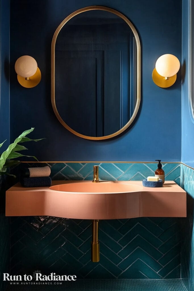 color drenched small bathroom in blue
