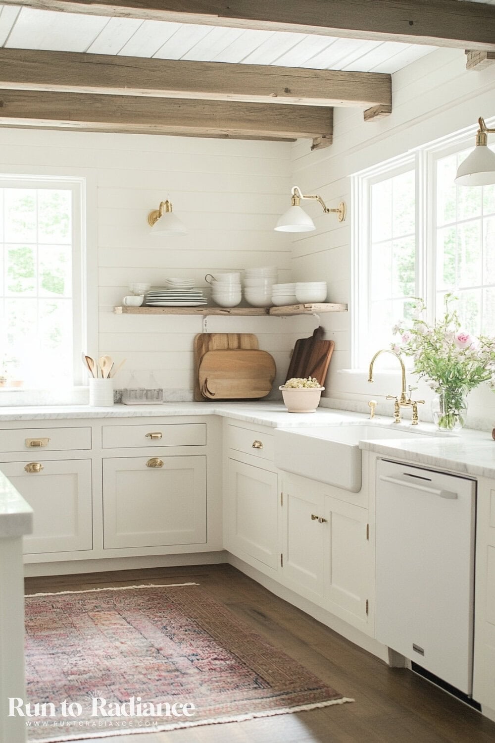 cream color drenched kitchen with white appliances