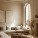 monochromatic living room space in all beige hues