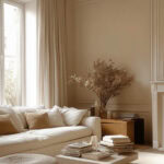 beige living space with lots of natural light