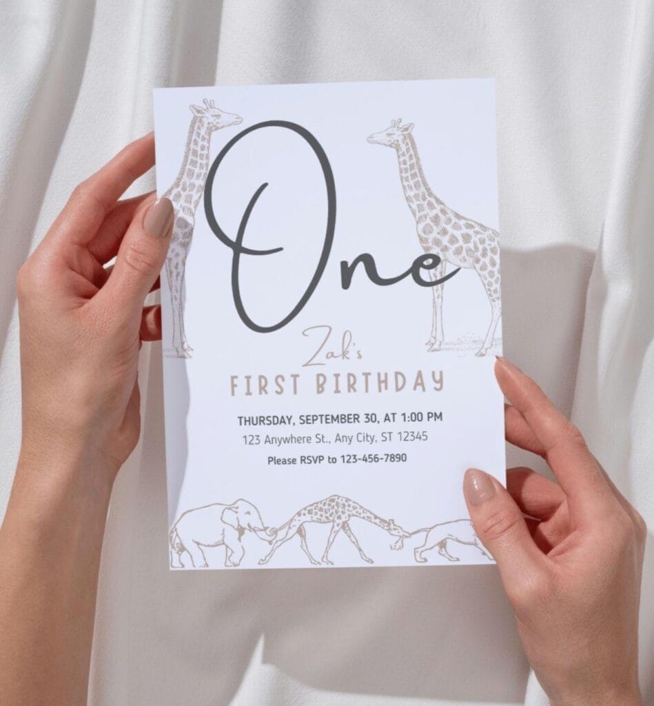 neutral wild animal birthday invitation idea