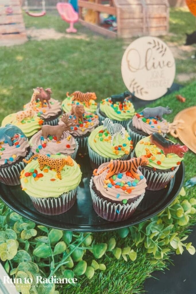 homemade wild cupcakes with animal toppers