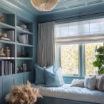 plush window seat in front of big, open windows