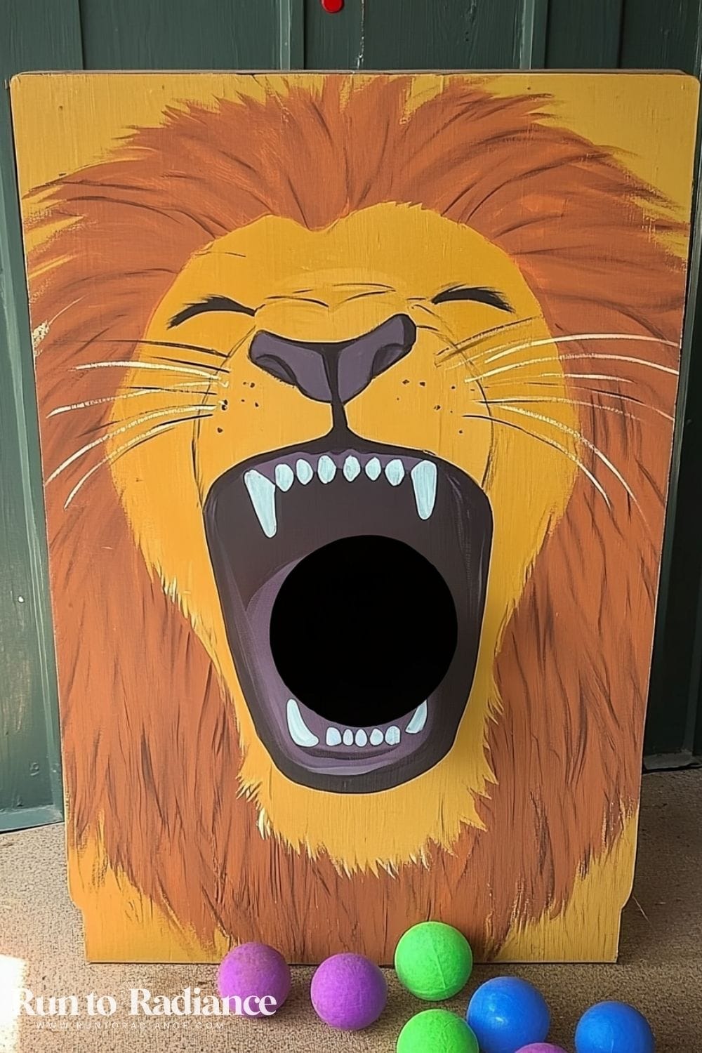 painted lion bean bag toss board
