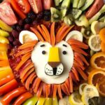 fruit and veggies shaped into a lion's mane