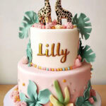 pink and green jungle cake design