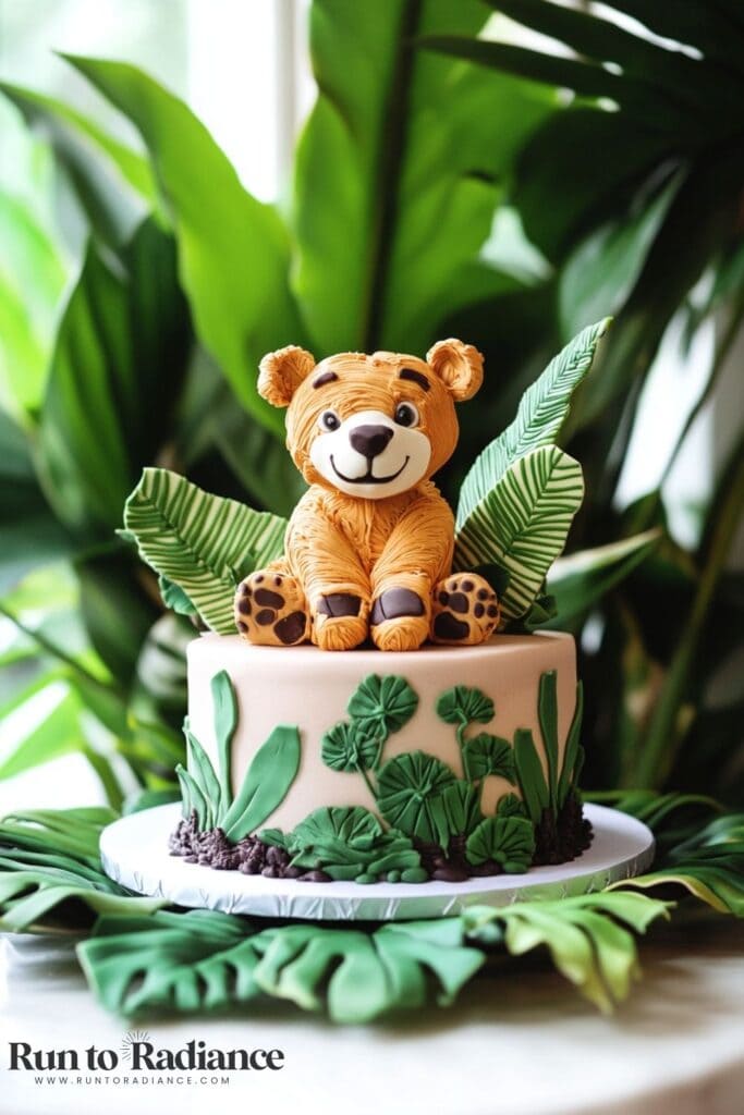 fondant bear on top of a small cake