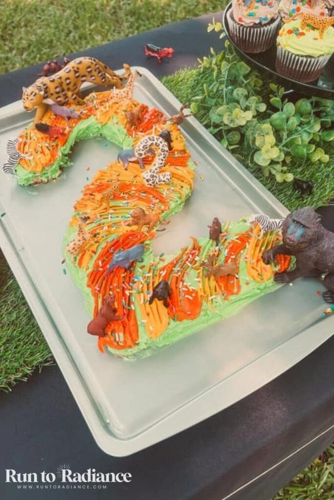 animal themed cake shaped like the number 2