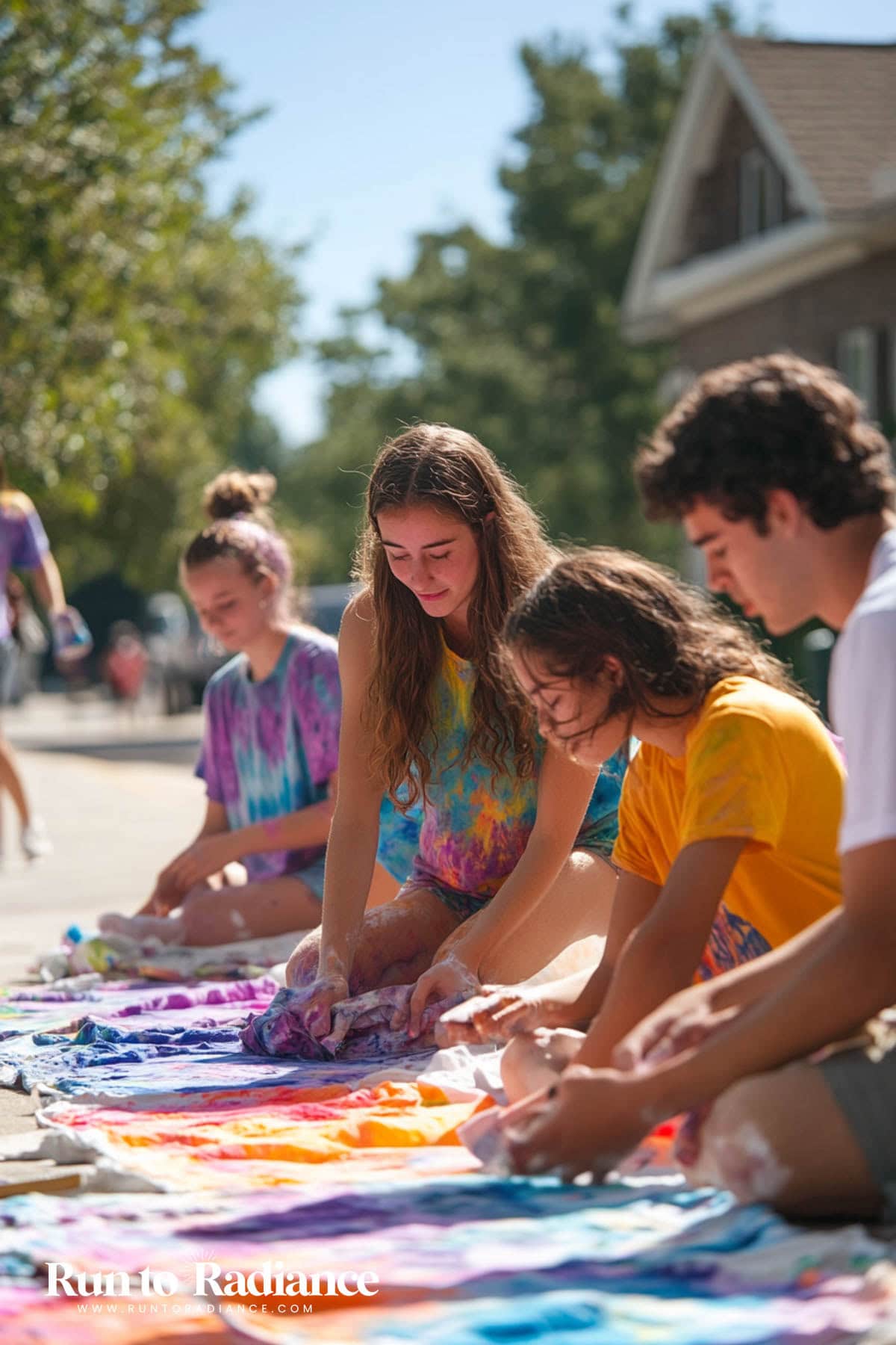 tie dying with friends for summer activities for teens