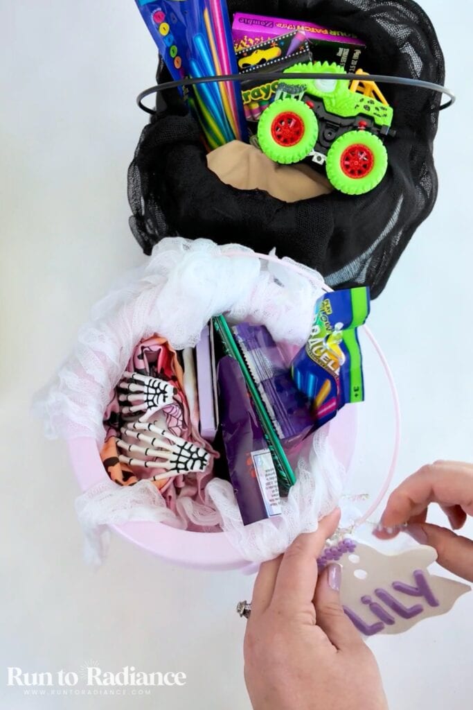 aerial shot of boo baskets for kids