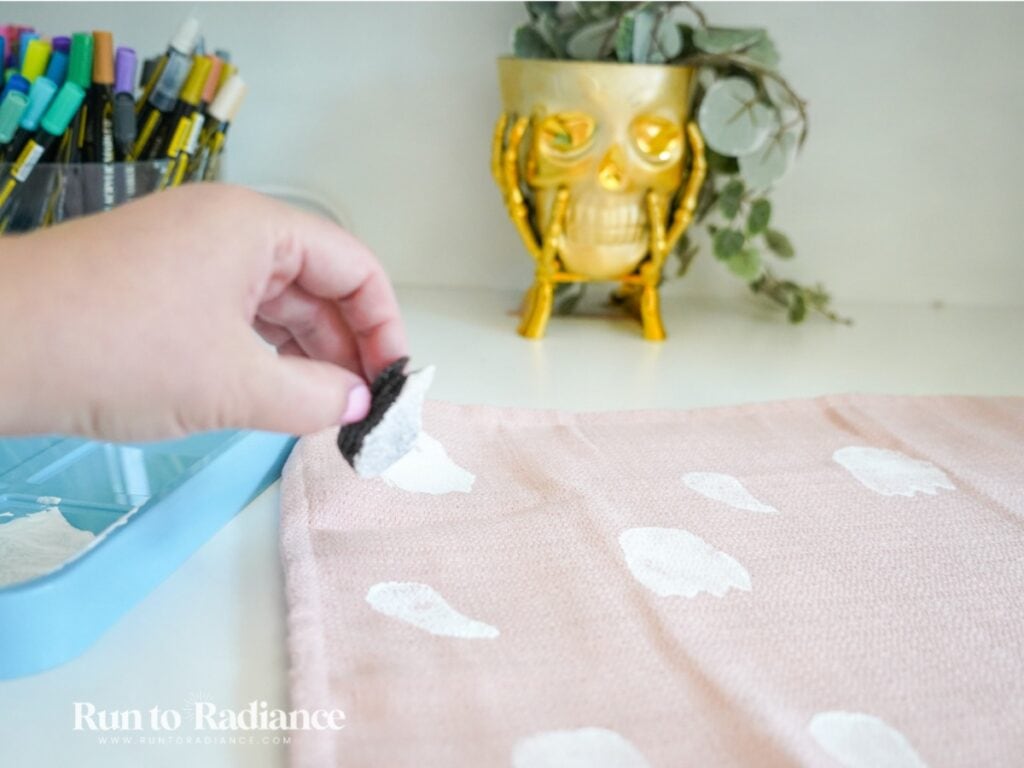 painting a fabric pillow for halloween