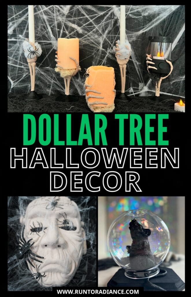 collage of diy dollar tree halloween decor
