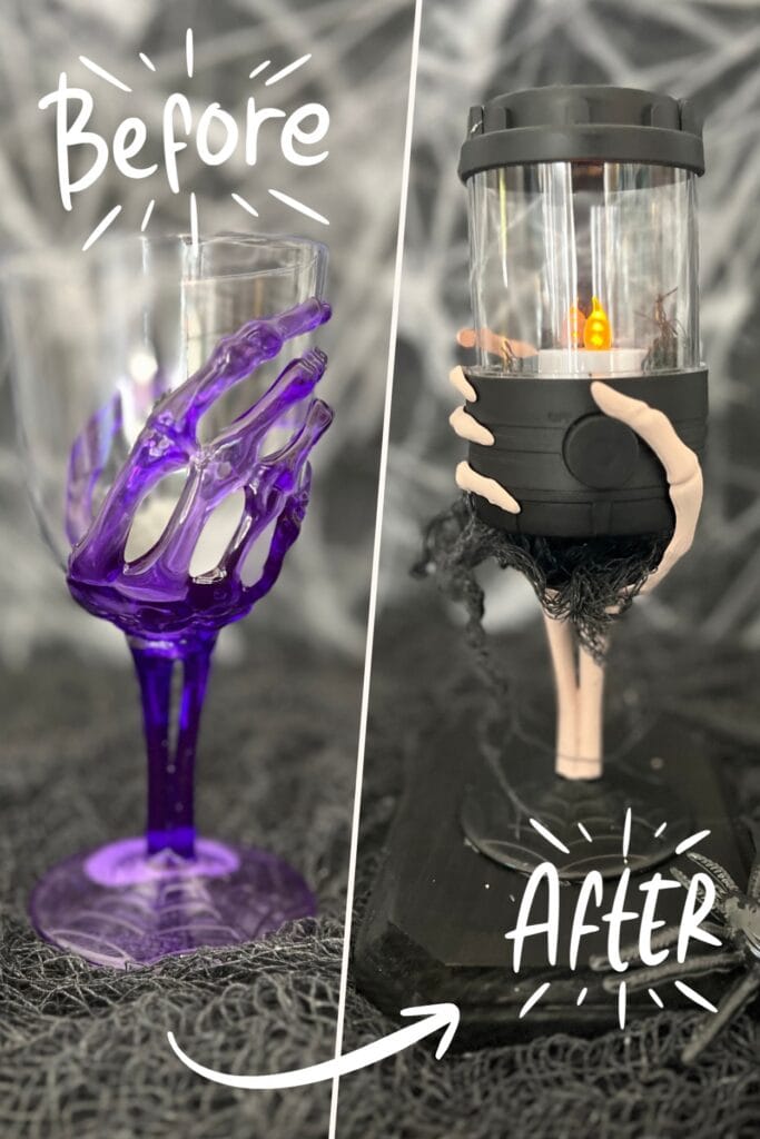before and after dollar tree halloween craft skeleton candle holder
