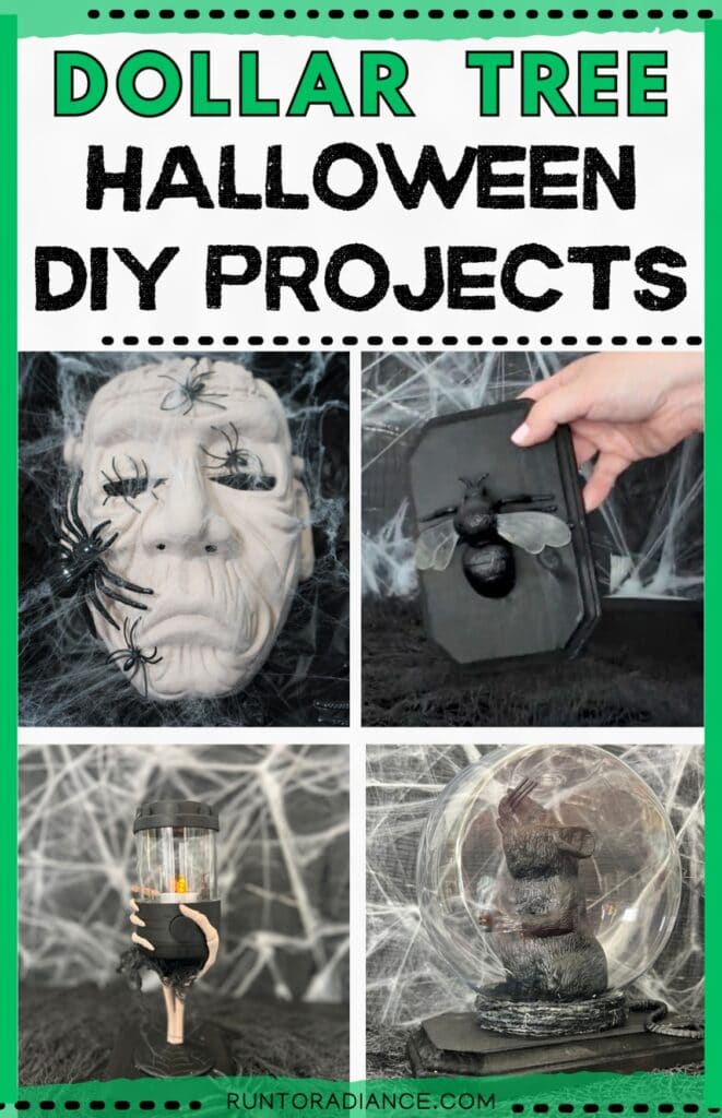 collage of dollar tree halloween crafts