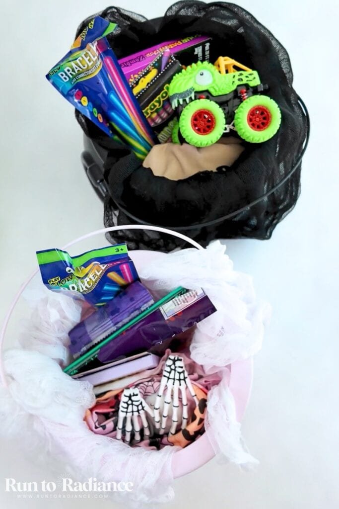 2 boo baskets for kids - one pink and one black