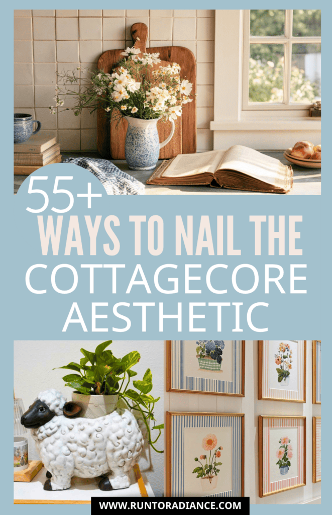 Cozy cottagecore aesthetic decor with soft colors and vintage styling
