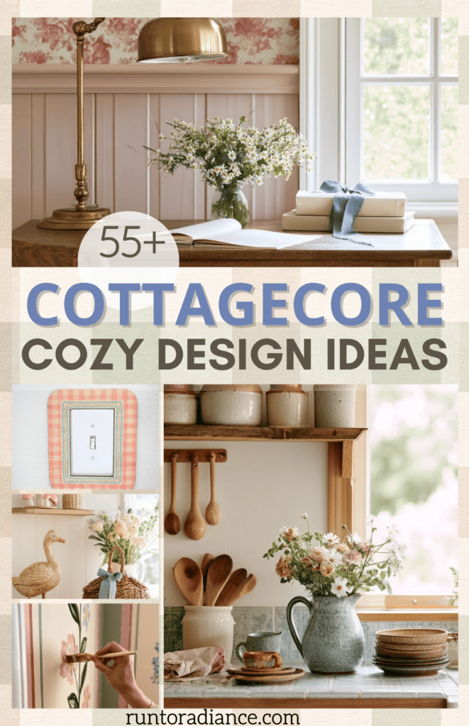 Cozy cottagecore aesthetic decor with soft colors and vintage styling