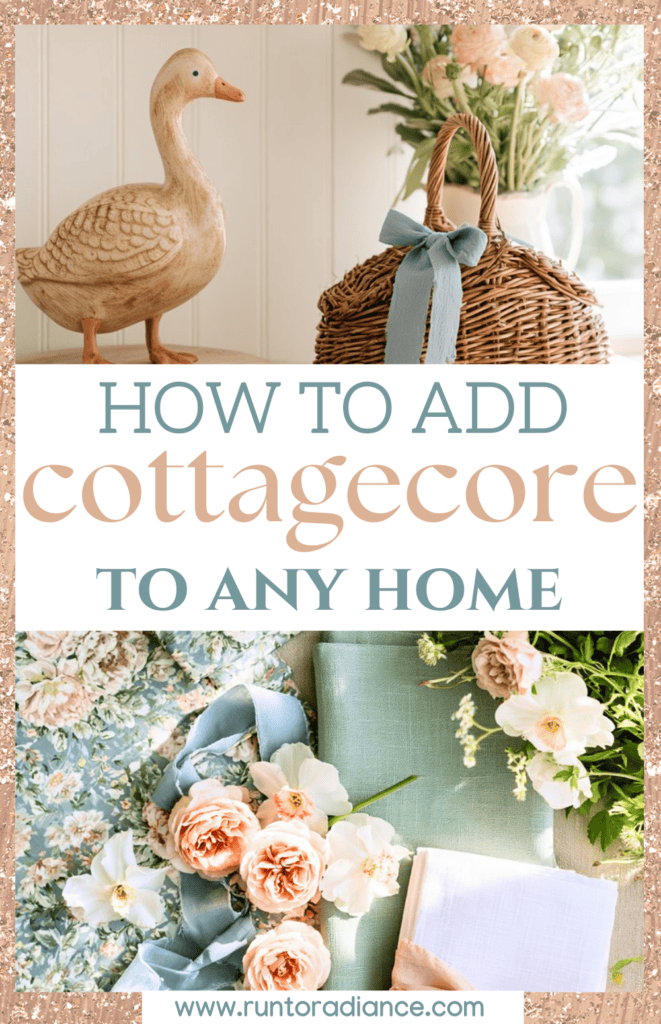 Whimsical cottagecore decor with vintage goose figurine and mushroom accents