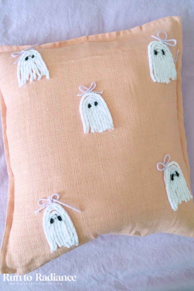 overhead shot of a diy ghost pillow ikea hack