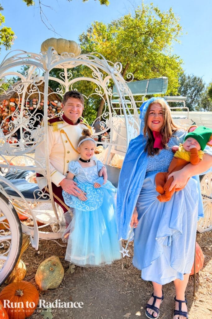 Cinderella family Halloween costume with Cinderella, Prince Charming, Fairy Godmother and baby mouse