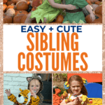 Collage of sibling halloween costume idea for boy and girl