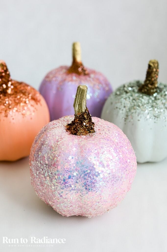glitter pumpkins with gold stems
