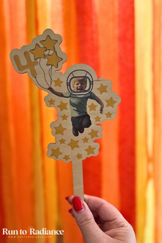 DIY printed cake topper for a space themed birthday made with the xtool m2