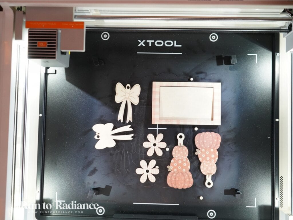 Inside view of the xTool M2 laser with material loaded on the bed