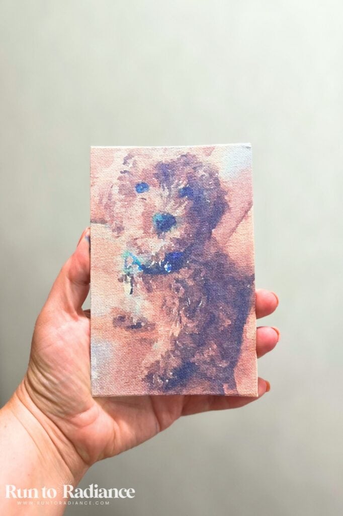 Custom dog portrait printed on canvas with the xTool M2