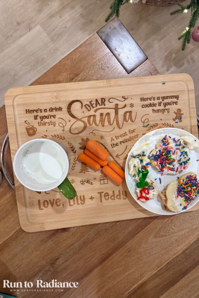 Engraved dear santa cutting board made with the xtool M2