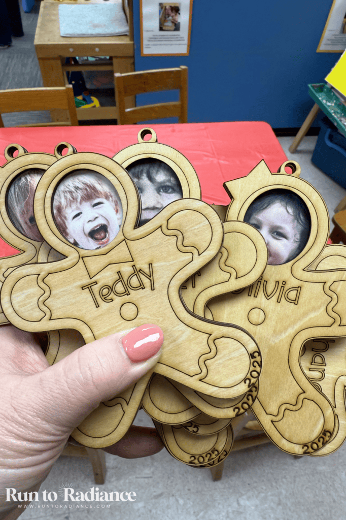 Kids’ paint-your-own gingerbread ornaments made for a class party