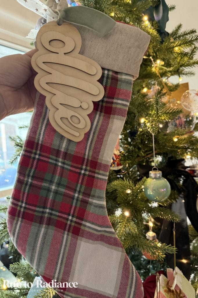 Personalized basswood stocking tag for a family member